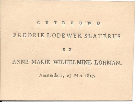 Huwelijkskaartje Slaterus - Lohman